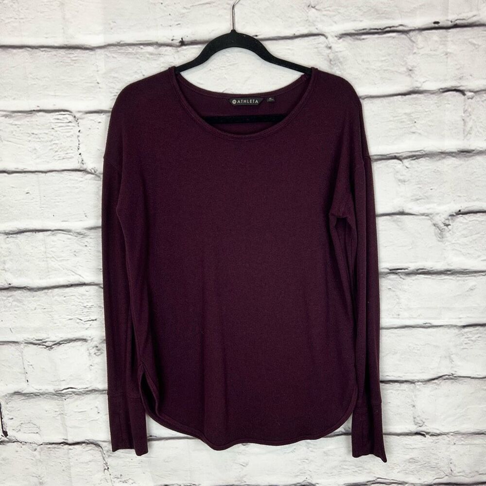Athleta Long Sleeve Performance Top Plum Burgundy Thumbholes Size M - Picture 3 of 7
